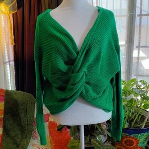 Fashion Nova  cropped green infinity sweater